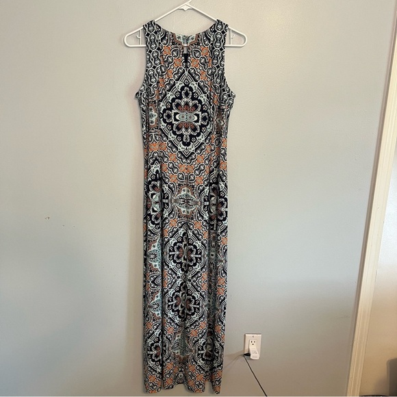 London Times Maxi Dress Front Slit Multicolor Sleeveless Size 12 Boho Beach - Picture 10 of 10